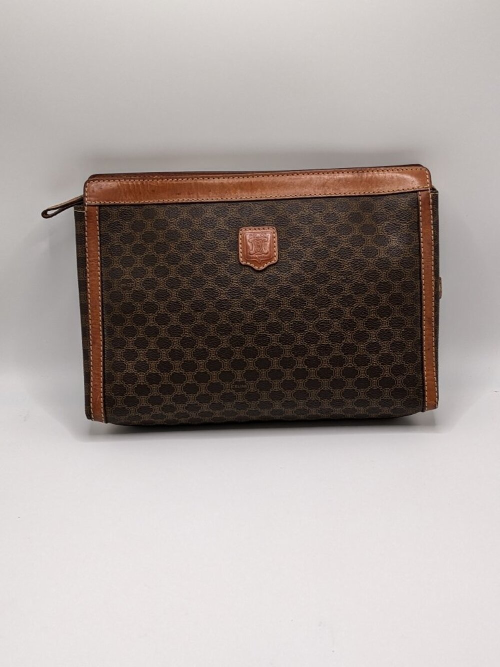 Vintage Céline Macadam Clutch Pouch Brown Monogram Leather Trim